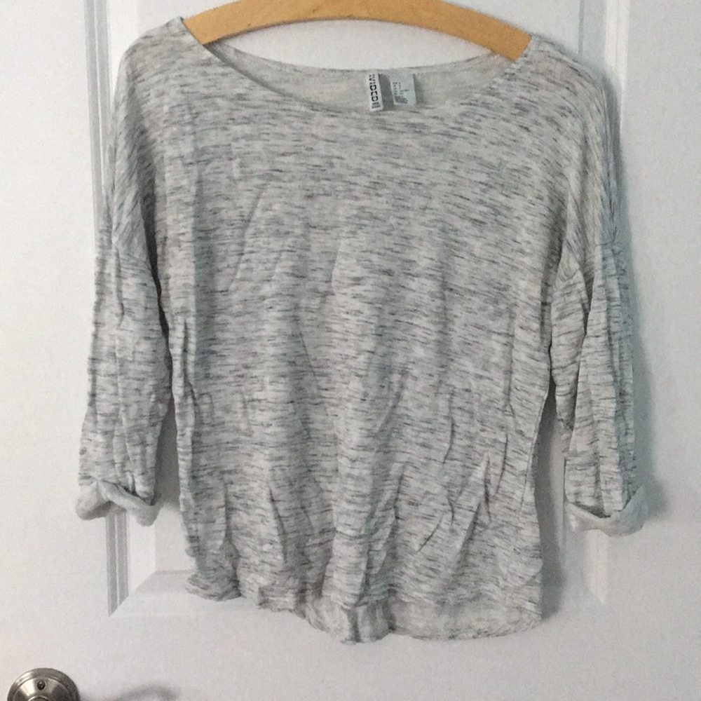 Divided 3/4 Sleeve Sweater with Rolled Up Sleeves